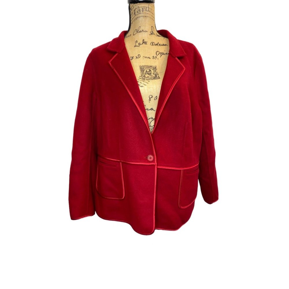 Talbots Red Wool 20W Jacket Blazer Satin Trim Festive Holiday - Picture 1 of 13